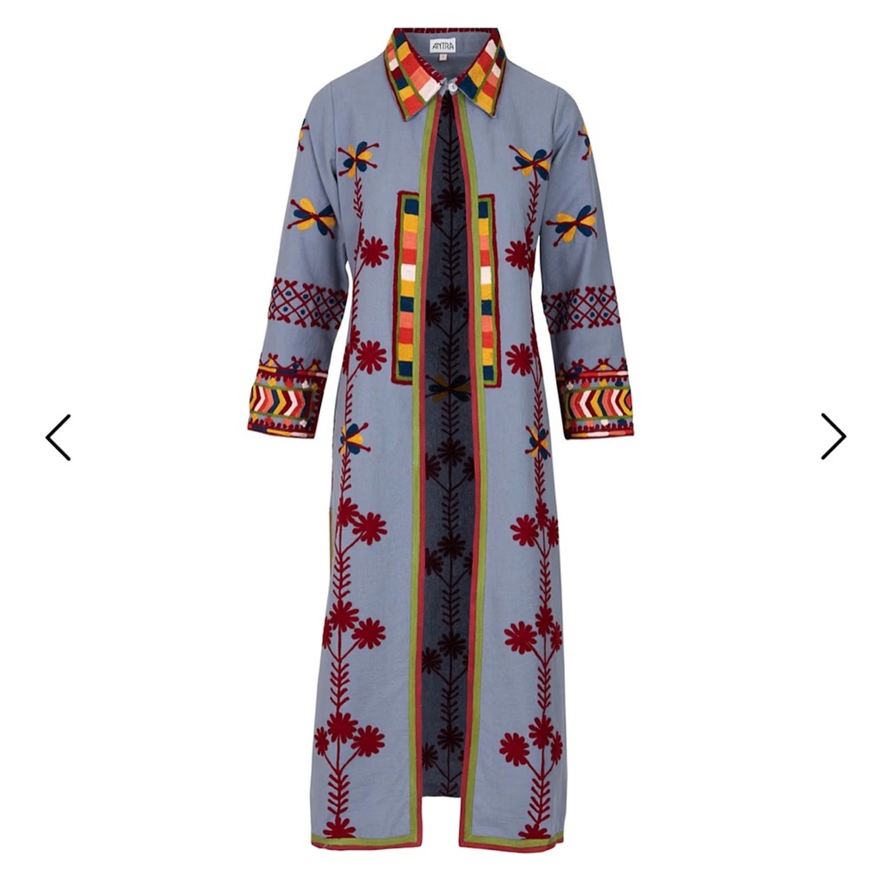 Antra Colorful Embroidered Long Coat S